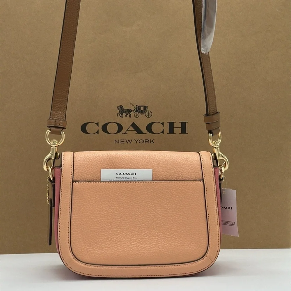 Coach C9130 Saddle Bag Horse & Carriage Colorblock Leather Faded Blush Pink NWT